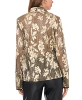 Vince Camuto Women's Metallic Floral-Print Split-Neck Top