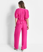 Dkny Women's V-Neck Zip-Front Short-Sleeve Top