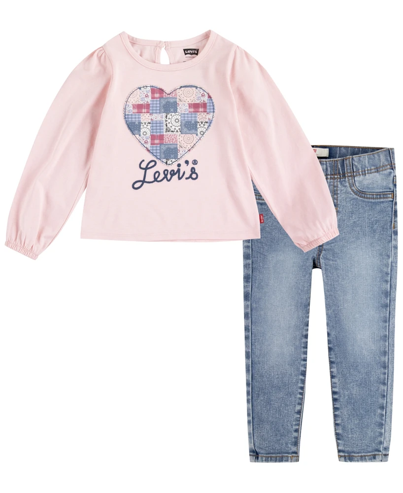 Levi's Little Girls 2-Piece Puff Sleeve Tee and Jeans Set