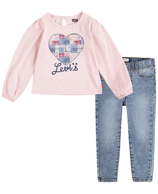 Levi's Little Girls 2-Piece Puff Sleeve Tee and Jeans Set