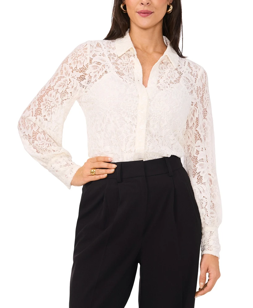 Vince Camuto Women's Lace-Overlay Button-Down Top