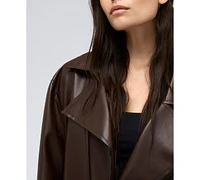 Kenneth Cole Women's Faux-Leather Oversized Raw-Edge Moto Jacket