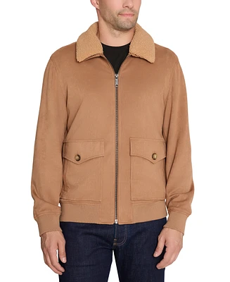 Sam Edelman Men's Fleece-Collar Suede Bomber Jacket