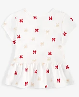 First Impressions Baby Girls Delicate Bow Printed Short-Sleeve Peplum T-Shirt, Created for Macy's