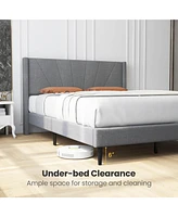 Costway Queen Bed Frame Modern Platform with Linen Upholstered Wingback Headboard