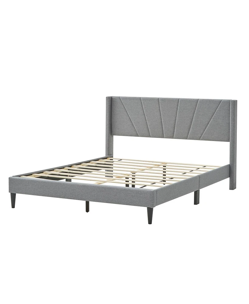 Costway Queen Bed Frame Modern Platform with Linen Upholstered Wingback Headboard