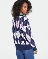 On 34th Women's Argyle V-Neck Drop-Shoulder Sweater, Created for Macy's