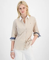 Tommy Hilfiger Women's Cotton Bengal-Stripe Roll-Tab Shirt