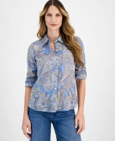 Tommy Hilfiger Women's Cotton Paisley Roll-Tab Shirt