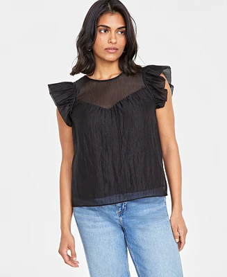 On 34th Women's Sheer Ruffle Sleeve Top, Created for Macy's