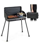 Skonyon 2-in-1 Gas Camping Grill and Stove with Detachable Legs-Black