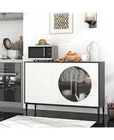 Skonyon Sideboard Cabinet with Tempered Glass Door for Living Room Dining Room Kitchen-White