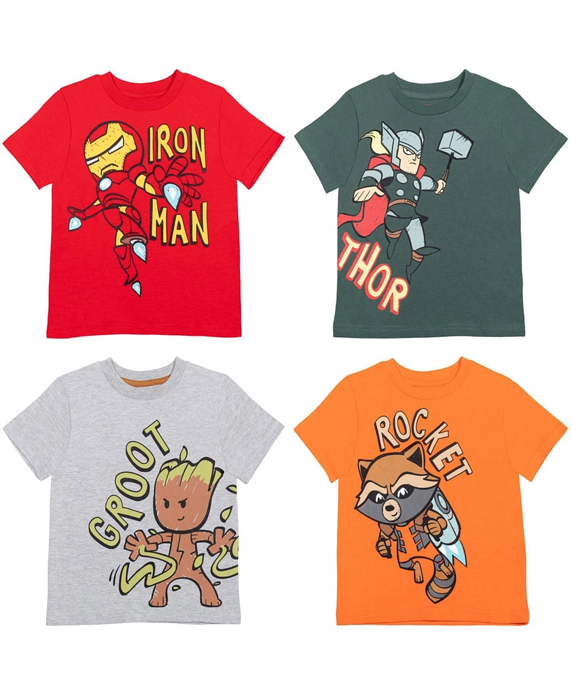 Marvel Boys Avengers Iron Man Hulk Spider-Man 4 Pack Athletic Graphic T-Shirts