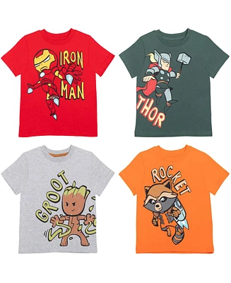 Marvel Boys Avengers Iron Man Hulk Spider-Man 4 Pack Athletic Graphic T-Shirts