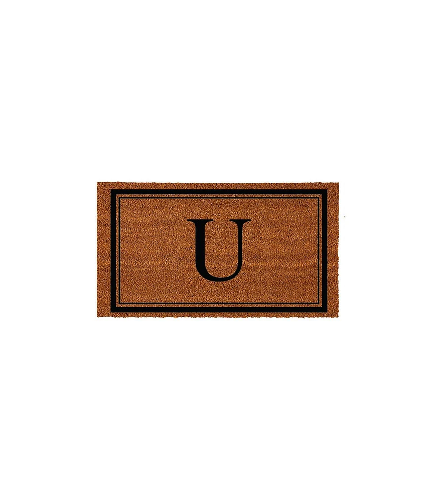 Evergreen Monogram Indoor Outdoor 100% Natural Coir Doormat 28" x 16" | Letter "U"