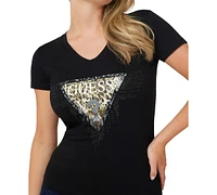 Guess Women's V-Neck Tiger Triangle Logo T-Shirt