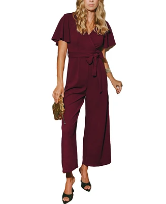 Cupshe Women's Maroon Belted Jumpsuit