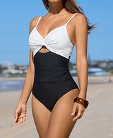 Cupshe Women's Twist Front Cutout Ruched One Piece Swimsuit