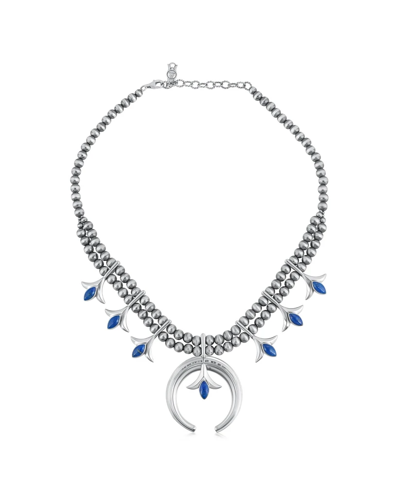 American West Jewelry Sterling Silver and Denim Lapis Gemstone Squash Blossom Necklace, 17 - 20 Inches