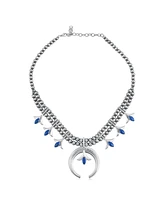 American West Jewelry Sterling Silver and Denim Lapis Gemstone Squash Blossom Necklace, 17 - 20 Inches