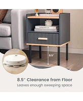 Sugift Nightstand Bedside End Table with Drawer and Open Shelf