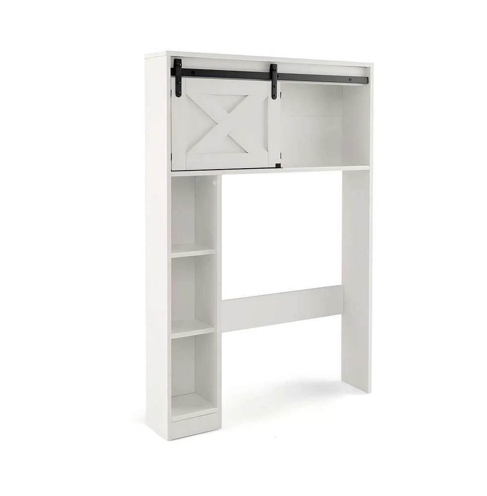 Givimo 4-Tier Over The Toilet Storage Cabinet with Sliding Barn Door and Storage Shelves-White