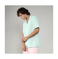 Campus Sutra Men's Mint Green Embroidered Zig-Zag Shirt