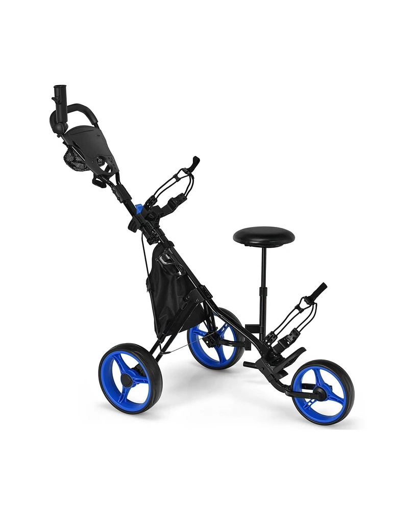 Givimo 3 Wheel Folding Golf Push Cart with Seat Scoreboard and Adjustable Handle