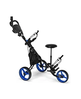 Givimo 3 Wheel Folding Golf Push Cart with Seat Scoreboard and Adjustable Handle