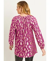 June + Vie Women's Metallic Print Blouse