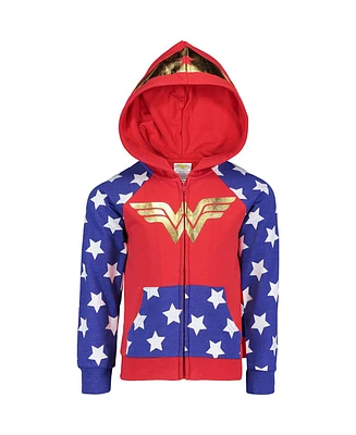 Dc Comics Toddler Girls Justice League Wonder Woman French Terry Zip Up Costume Hoodie