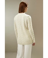 Lilysilk Women's Oversized Cable Weave Wool Cardigan