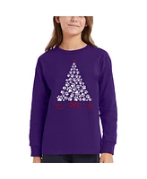 La Pop Art Girls Paw Christmas Tree Word Long Sleeve T-Shirt