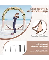 Costway 7.4 Ft Round Wedding Arch Wooden Arbor Backdrop Stand with Triangular-Shaped Base