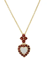 Lab Grown Opal (5/8 ct. t.w.) & Garnet (1-1/4 ct. t.w.) Heart Halo 18" Pendant Necklace in 14k Gold-Plated Sterling Silver