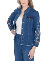 Alfred Dunner Petite Floral Embroidered Fringe Jacket