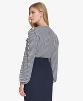 Tommy Hilfiger Women's Striped Ruffled Long-Sleeve Top