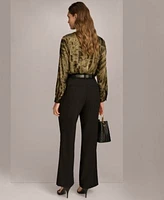 Donna Karan New York Metallic Faux Wrap Top Chain Belt Pants