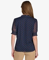 Tommy Hilfiger Women's Printed Ruffled-Collar Top