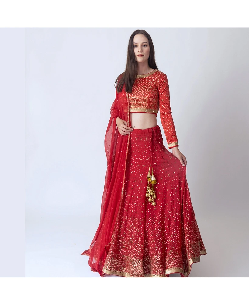 Raas Women's Red Sequins Lehenga Choli