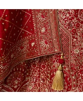 Raas Women's Hand Embroidered Red Banarasi Silk Lehenga Choli