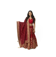 Raas Women's Red Hand Embroidered Bridal Lehenga Choli Set