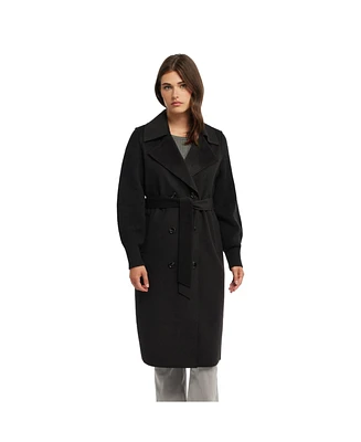 Ellen Tracy Women's Mixed Media Double Face Coat with Knit Sleeves