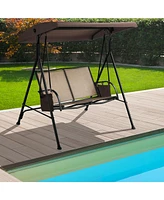 Sugift 2-Person Patio Swing with Adjustable Canopy and 2 Storage Pocket