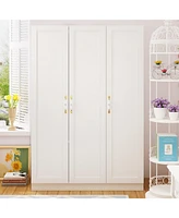 Famapy White 3-Doors Armoires Wardrobe with Hanging Rod and Storage Cubes