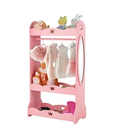 Costway Kids Dress up Storage Hanging Armoire Dresser Pretend Costume Closet w/ Mirror