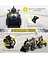 Gymax 3-in-1 Kids Ride On Excavator Bulldozer 12V Electric Tractor Remote w/ Trailer Yellow