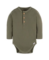 Gerber Baby Boys Long Sleeve Henley Style Onesies Bodysuits, 2-pack