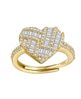 Genevive Sterling Silver 14k Gold Plated Cubic Zirconia Puffed Heart Ring