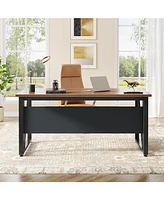 Tribesigns 55 inches Simple Computer Desk,Home Office Desk Writing Table for Workstation,Dark Walnut + Steel Leg,Cabinet not Included
